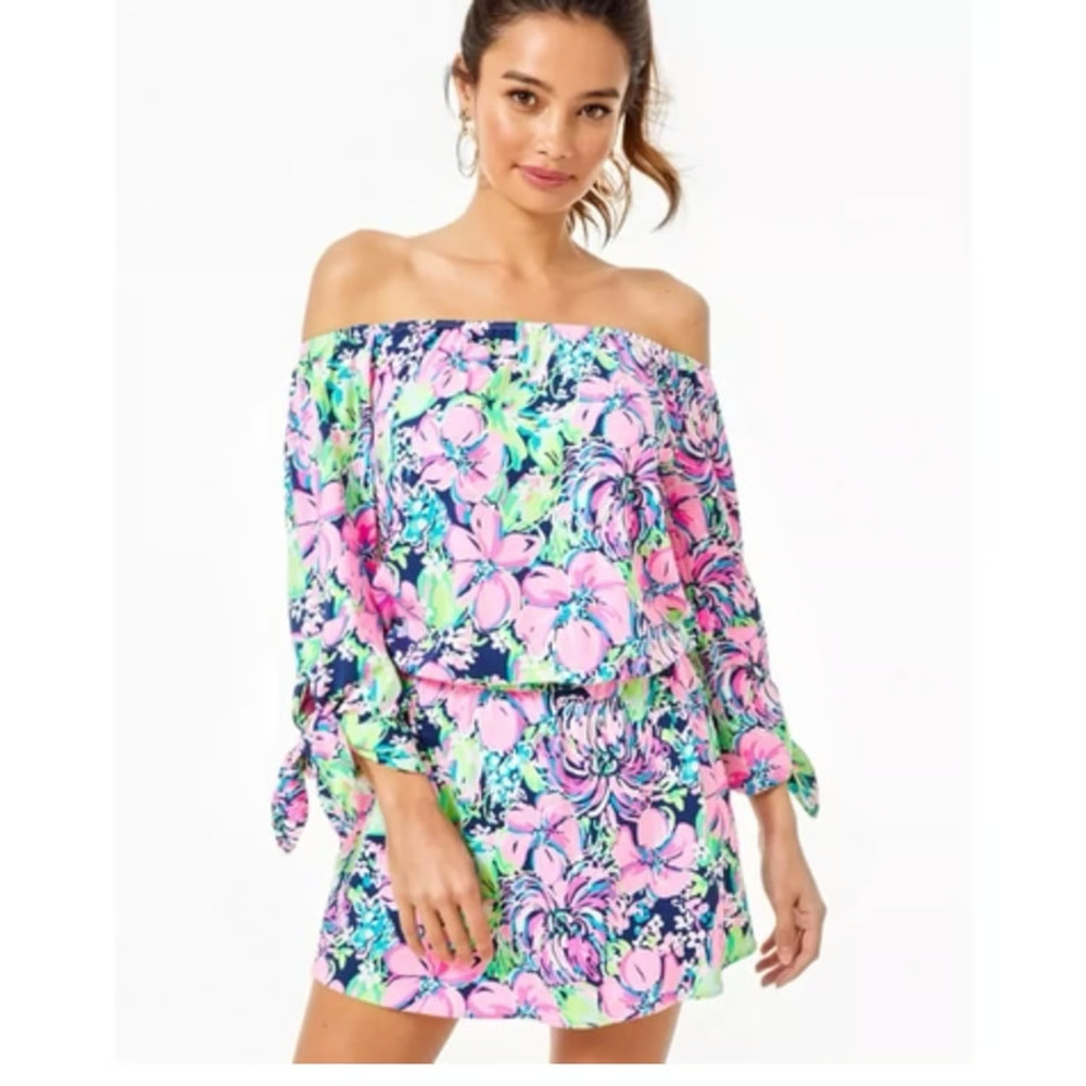 Lilly Pulitzer Pink Blossom Try Zest Off the Shoulder Lana Skort Romper Small